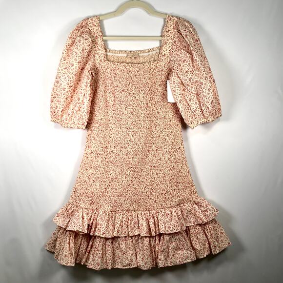 By TiMo Dress Womens Large Cream Pink Mini Ditsy Floral Smocked Ruffle Twee Boho - Picture 7 of 12